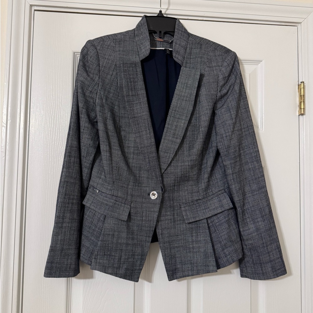 White House Black Market Navy and White Textured Blazer